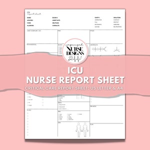 ICU Nurse Report Sheet | Nurse Brain Sheet | Critical Care Nurse Handoff Report Sheet | Printable Template | US Letter | A4