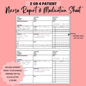 Nurse Report Sheet Med Surg Brain Sheet Hand-Off Hourly To-Do List Day/Night Shift Medication Printable PDF Template image 1