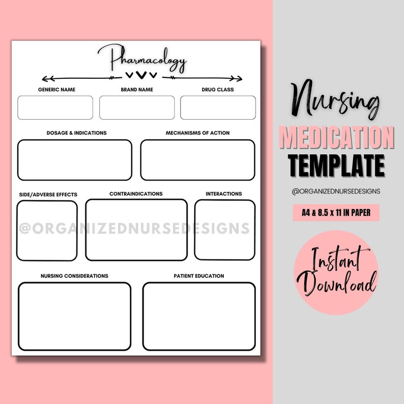 Nursing Student Pharmacology Template | Nursing School | Medication ...