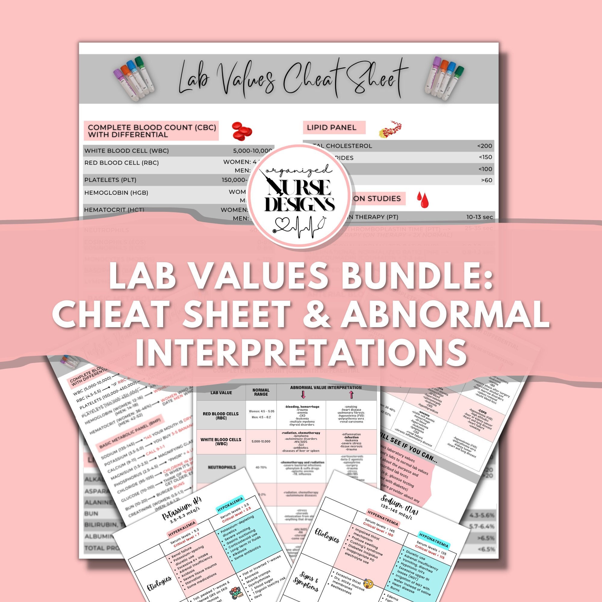 Nursing Lab Values Cheat Sheet Bundle: Study Guide (PDF)