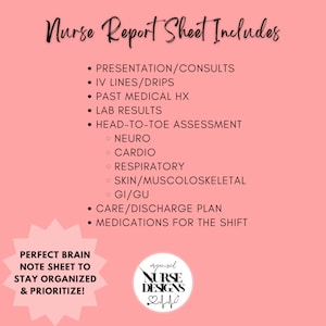 Nurse Report Sheet Med Surg Brain Sheet Hand-Off Hourly To-Do List Day/Night Shift Medication Printable PDF Template image 5