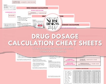 Dosage Calculations Nursing Cheat Sheets Study Guide Bundle, Nursing School Study Guide, Printable PDF, Dosage Calculation, Pharmacology