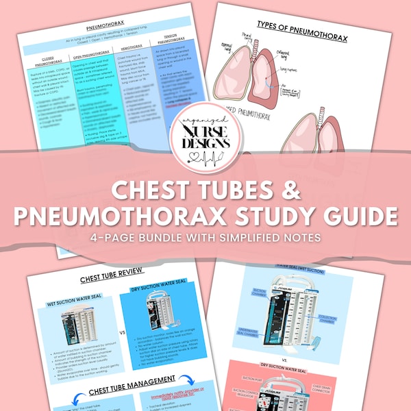 Chest Tube & Pneumothorax Nursing School Notes Study Guide Bundle | Nursing School Notes | Nursing Student | Med Surg Notes | Printable PDF