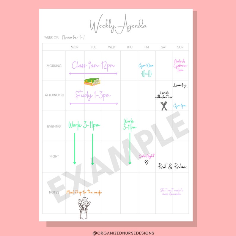 Minimalist Weekly Planner Printable Hourly Agenda Sunday Monday Start ...