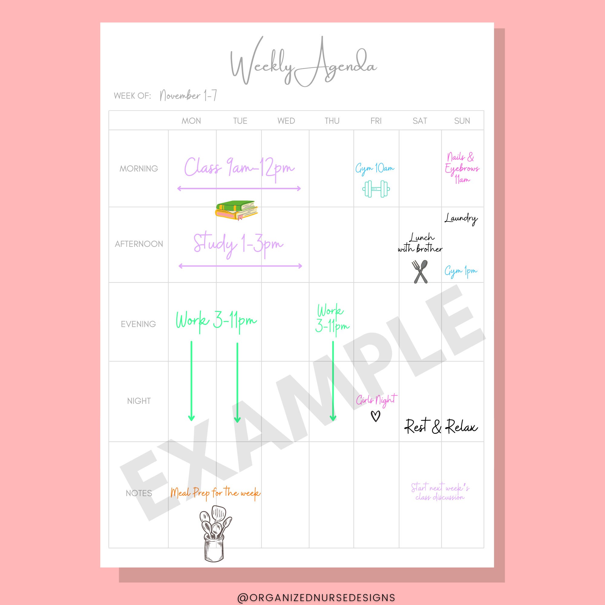 Minimalist Weekly Planner Printable Hourly Agenda Sunday Monday Start ...