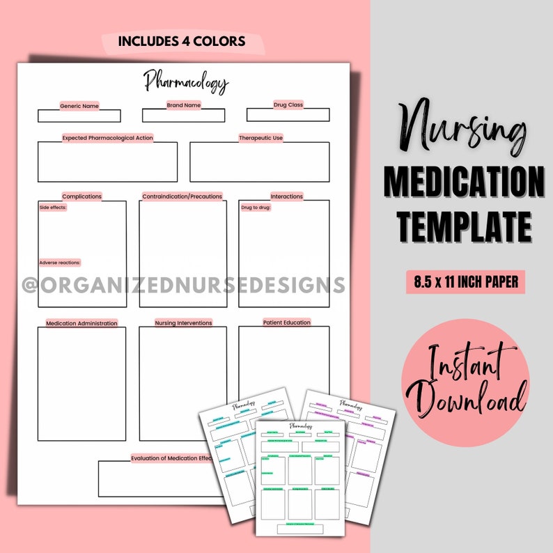 Pharmacology Nursing Template | Nursing Student Printable | Nursing ...