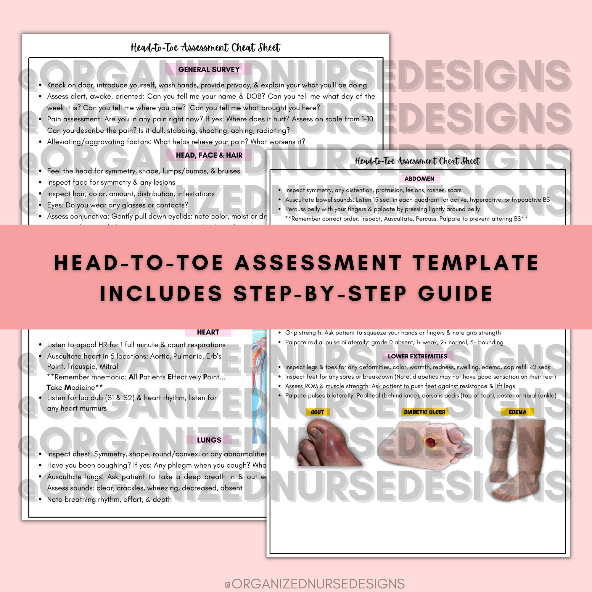 Head-to-toe Assessment Template Nursing Student | Etsy
