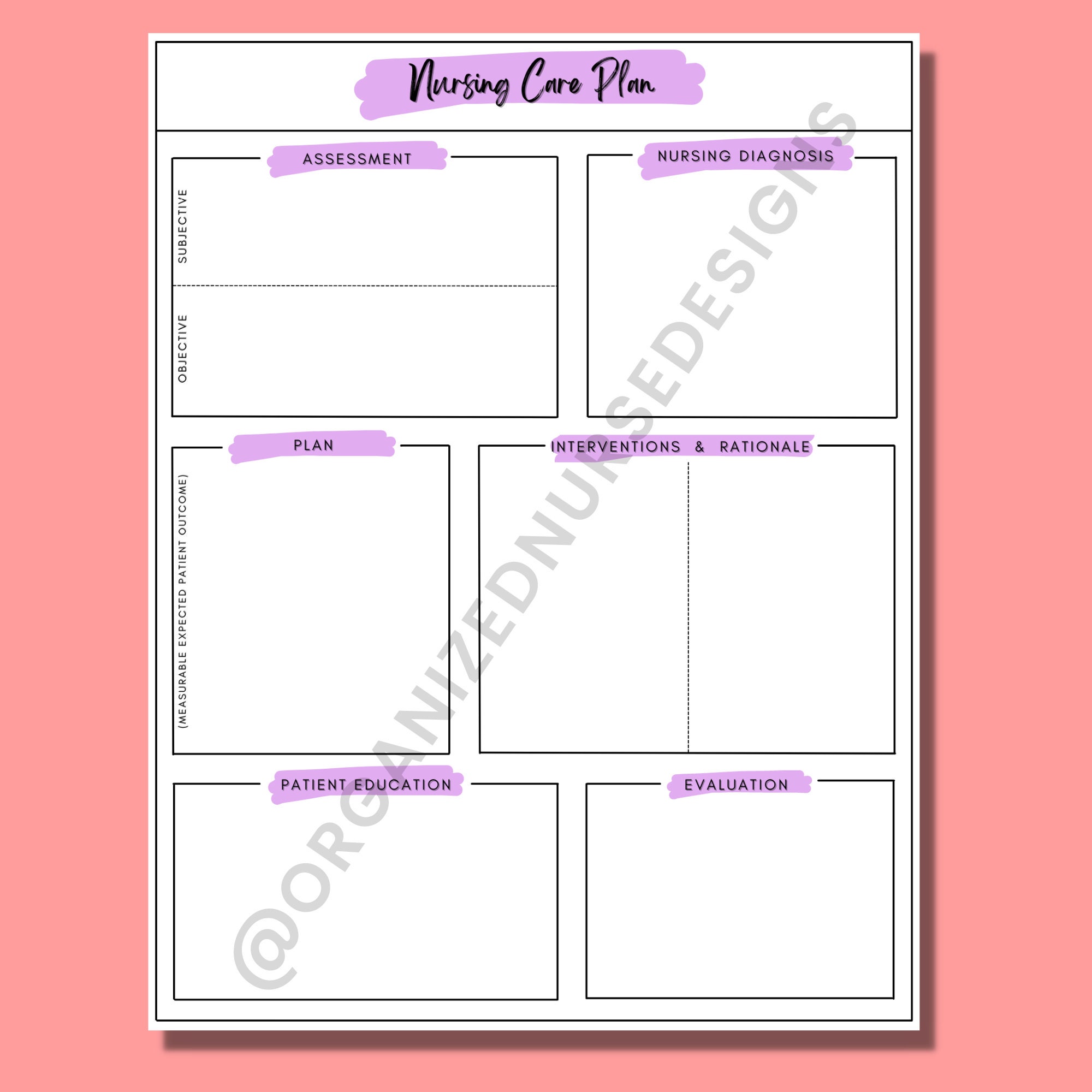 Printable Nursing Care Plan Template: Nursing School Notes (digital ...
