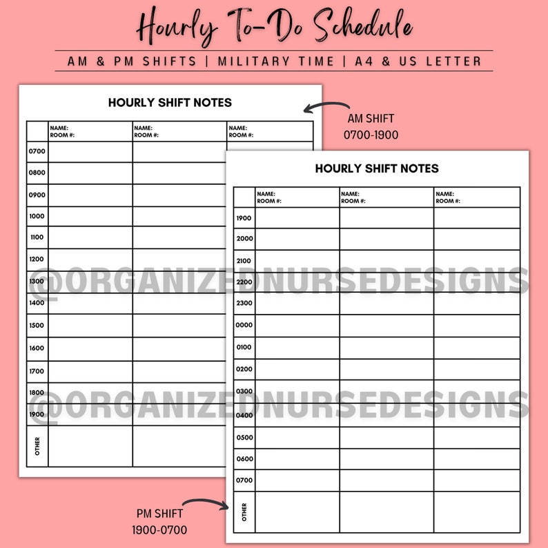 Nurse Report Sheet Med Surg Brain Sheet Hand-Off Hourly To-Do List Day/Night Shift Medication Printable PDF Template image 3