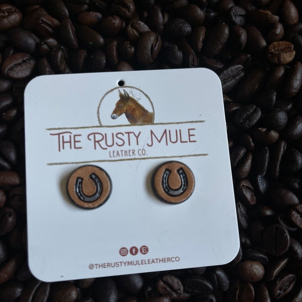 Tooled Leather Stud Earrings- Horseshoe