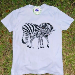 Hand-painted Unisex Short Sleeve T-Shirt Zebras