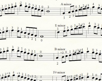 May include: Sheet music titled "Viola Scales: One Octave Major and Melodic Minor" with musical notation for various scales, including C major, A minor, G major, E minor, D major, B minor, A major, and F# minor. Arranged by Lisa Whitters.