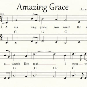 Amazing Grace: Violin or Flute solo/duet, with Piano Accompaniment and Guitar Chords