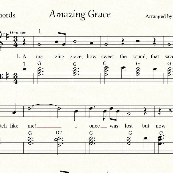 Amazing Grace, for easy piano (or instrumental accompaniment)