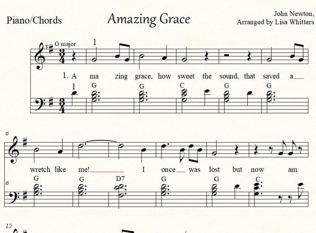 Amazing Grace, 2 Piano Arrangements: 1 Easy and 1