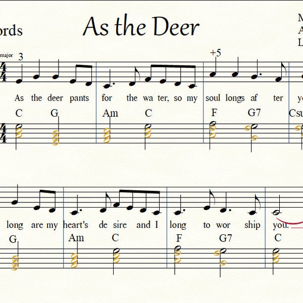 As the Deer, for easy piano solo (or accompaniment to instrument parts)