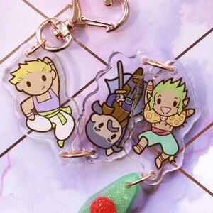 FF6 Sabin + Cyan + Gau Linked Charms - Final Fantasy 6 acrylic keychain - cute kawaii chibi plastic hanging charm - gifts retro gamer