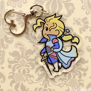Edgar Keychain - FF6 keychain - 2.25&quot; acrylic charm with heart clasp