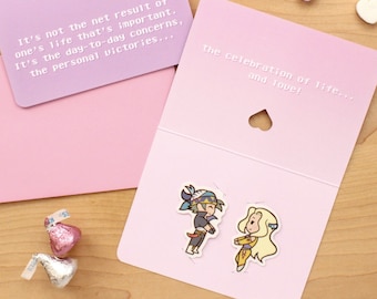 FF6 Couples Stickers with Valentine's Card - Set of 2 Stickers - romantic sweet cute kawaii final fantasy couple - valentine's gift