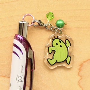 Cactuar Pen with Charm - FF charm - 1&quot; acrylic charm with detachable clasp and gel pen