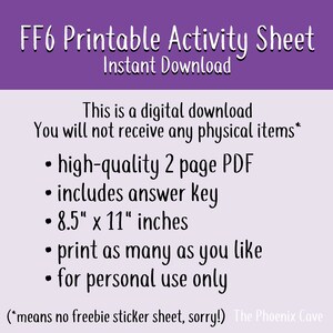 Printable FF6 Activity Sheet - Setzer's Item Hunt - Instant Digital ...
