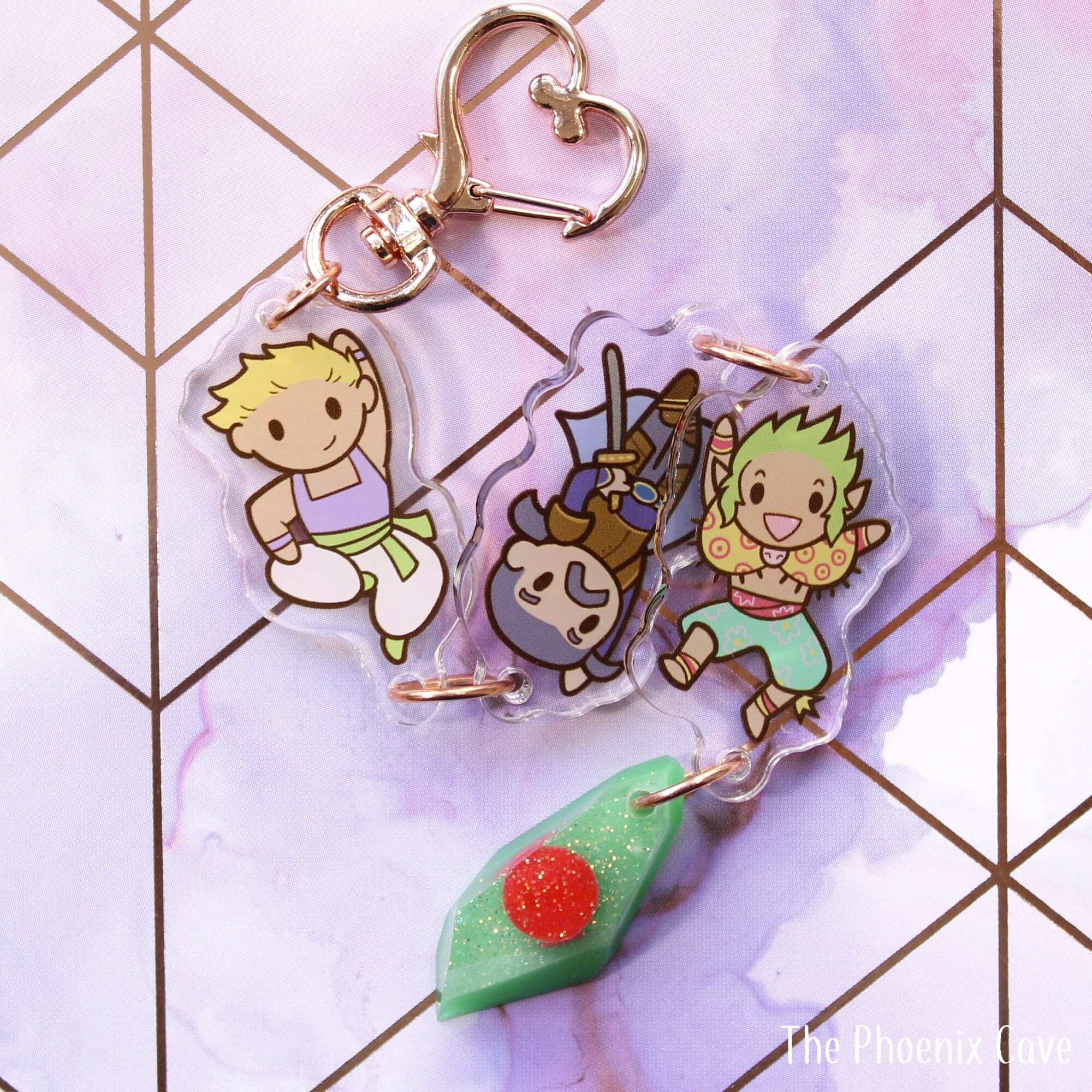 FF6 Sabin + Cyan + Gau Linked Charms - Final Fantasy 6 Acrylic