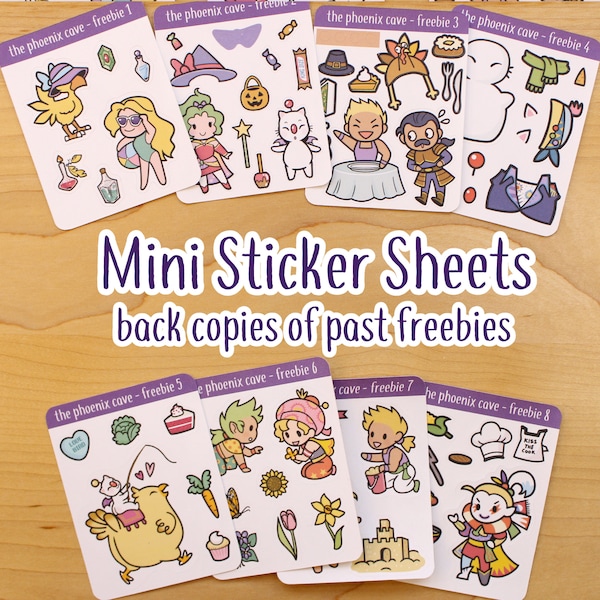 FF6 Mini PAPER Sticker Sheets - "Back Copies" of past freebies - 3.25" x 2.5" sticker sheet - cute planner stickers - final fantasy - ffvi