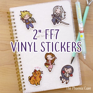 FF7 Vinyl Stickers 2&quot; tall - 5 designs - Cute Final Fantasy VII waterproof stickers - cute pastel kawaii stationery - nerdy gifts for gamer