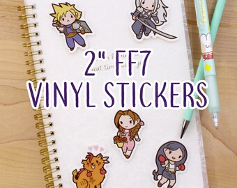 FF7 Vinyl Stickers 2" tall - 5 designs - Cute Final Fantasy VII waterproof stickers - cute pastel kawaii stationery - nerdy gifts for gamer