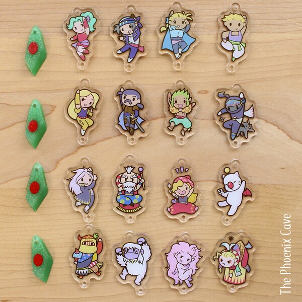 FF6 Linked Hanging Charms - with Silver Heart Clasp - Final Fantasy 6 acrylic keychain - choose your party