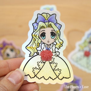 Sticker vinyle holographique Maria Opera FF6 - Style Moe - 3,25" stickers Final Fantasy VI - holo arc-en-ciel - Sticker Moe Anime mignon kawaii