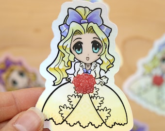 FF6 Maria Opera Holographic Vinyl Sticker - Moe Style - 3.25" Final Fantasy VI vinyl stickers - rainbow holo - Moe Anime Cute Kawaii Decal