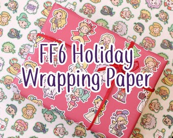 FF6 Wrapping Paper - Final Fantasy Gift Wrap- Winter Holiday Chanukkah Solstice Xmas Christmas Wrap - nerdy gifts for gamer - seasonal paper
