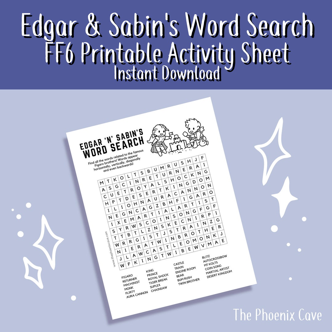 Printable FF6 Activity Sheet - Edgar &amp; Sabin's Word Search - Instant ...