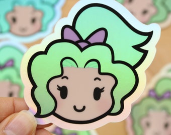 FF6 Terra - 3" Holographic Vinyl Stickers - Chibi Face - 3" tall Final Fantasy VI vinyl stickers - rainbow holo - cute anime decal