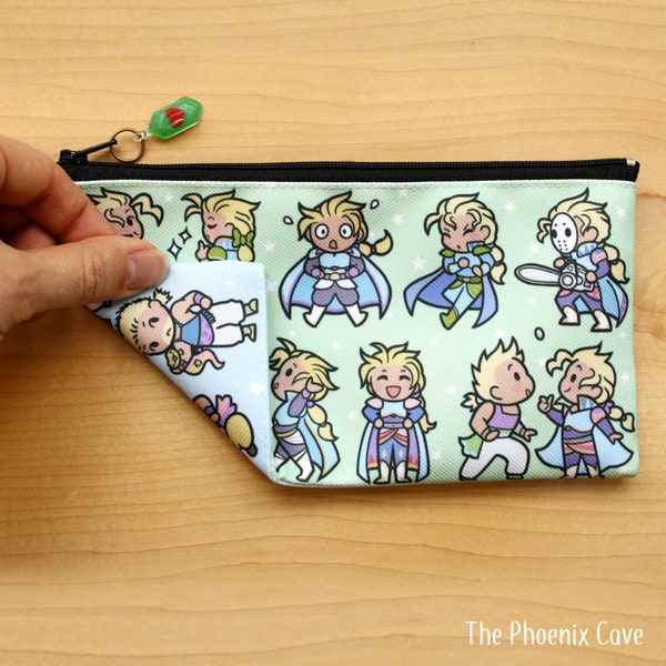 Edgar and Sabin Pencil Pouch - FFVI stationery - soft pencil case - Final Fantasy gifts - for gamer girl - cute kawaii pastel accessory bag