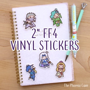 FF4 ビニールステッカー 高さ 2 インチ - 5 つのデザイン - かわいいファイナルファンタジー IV 防水ステッカー - かわいいパステルカラーのかわいい文房具 - ゲーマー向けのオタク向けギフト