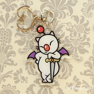 Mog Keychain - FF6 keychain - 2.25&quot; acrylic charm with heart clasp