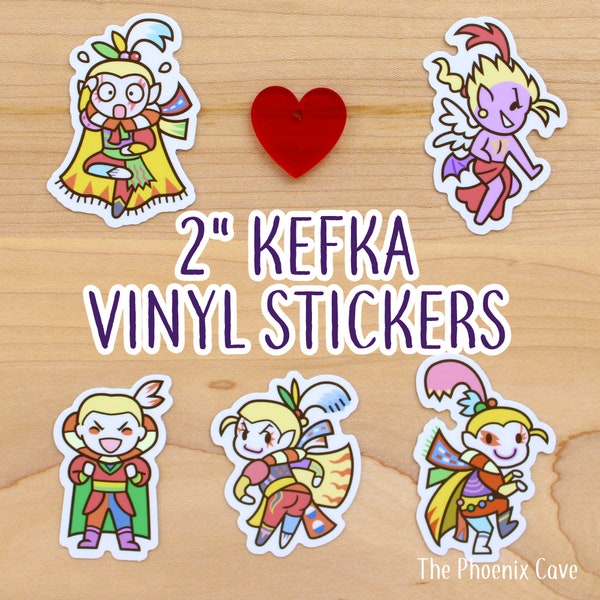 FF6 Kefka 2" Stickers - 5 designs - Cute Final Fantasy VI vinyl stickers - cute pastel kawaii stationery - waterproof decals - gamer gifts