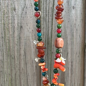 Handmade Agate, Coral, Jade Needle Laced Extension Cord Necklace