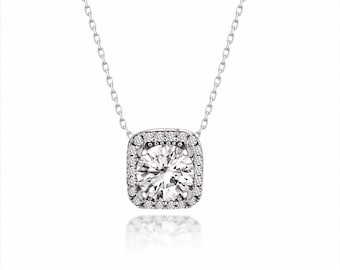 Swarovski Jewelry Accessory Sterling Silver Diamond Model Square Necklace With Swarovski Stones Gift for Mothers day, Birthday, for her