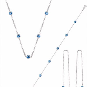 Ashura Jewelry Accessory Sterling Silver Rhodium, Evil Eye Necklace, Earrings And Bracelet Gift for Mothers day, Birthday, for her