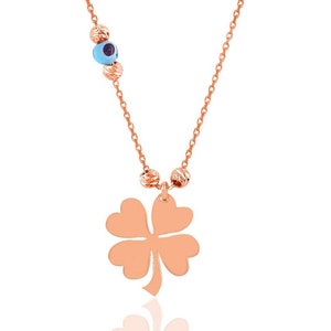 Ashura Jewelry Accessory Sterling Silver Rose, Evil Eye, Dorica Clover Necklace, Gift for Mothers day, Birthday, for her