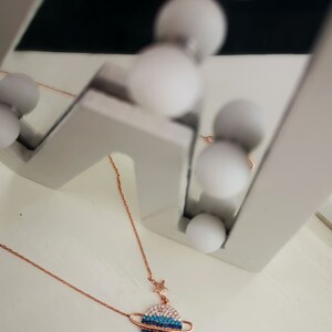 925 Sterling Silver Necklace, Planet Necklace, Rose Blue Necklace, Zircon Stone Necklace, Necklace for Women
