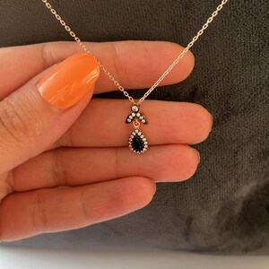 925 Sterling Silver Necklace - Rose Sapphire Necklace - Zircon Stone Necklace - Diamond mounting Drop Necklace - Beautiful Necklace for Mom