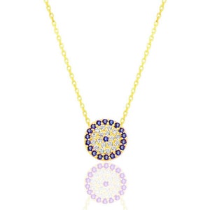 Ashura Jewelry Accessory Sterling Silver Gold Gilded Zircon Stone Evil Eye Model Necklace, Gift for Birthday, for her