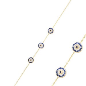 Ashura Jewelry Accessory Sterling Silver Gold Gilded Zircon Stone Evil Eye Bracelet,Gift for Mothers day, Birthday, for her