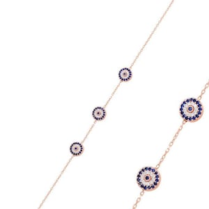 Ashura Jewelry Accessory Sterling Silver Evil Eye Bracelet With Rose Zircon Stone, Gift for Mothers day, Birthday, for her
