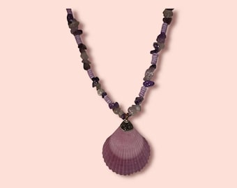 Concha marina hecha a mano y collar natural de zircón de piedra de amatía