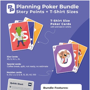 Paquete de Planning Poker / Puntos de historia y tallas de camiseta / print@home